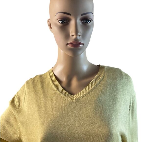 Banana Republic Sweater Mens Size Large Yellow Luxury Silk Cashmere Blend V-Neck - Picture 4 of 15